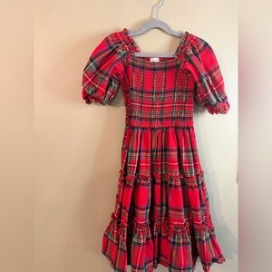 Ivy City Co Red Plaid Puff Sleeve Smocked Midi Dress